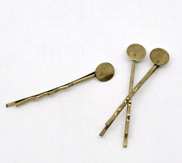 H063 - 100 pcs. Antique Bronze Bobby Pins - 8mm Glue Pad