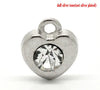 P188 - 30pcs Silver Tone Heart Charm Pendant with Rhinestone- 11mm X 10mm
