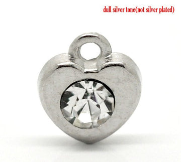 P188 - 30pcs Silver Tone Heart Charm Pendant with Rhinestone- 11mm X 10mm