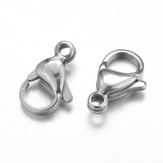 CL041 - 10 pcs. 316 Stainless Steel Lobster Clasps - 13mm x 8mm - Hypoallergenic! Tarnish Resistant! - Claw Clasps