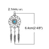 P495A - 5pcs. Antique Silver Dream Catcher Hollow with Dangles Charms Pendants and Imitation Turquoise Stone - 64x26mm - LARGE
