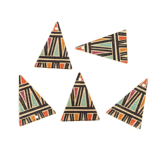 P695 - 10 pcs Gold Plated Multicolor Enamel Triangle Metal Dangle Charms Pendants - 25mm x 18mm - 1" - Isosceles - For Earrings, Necklaces, Dangles