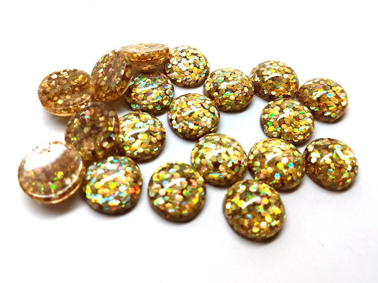 CA226 - 10 pcs Druzy Resin Embellishment Cabochons - 12mm - Glitter Style - Yellow - Multicolor