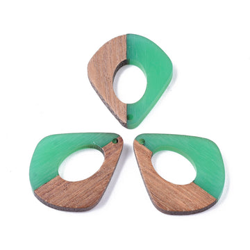 P1059 - 4 pcs. Teal Resin and Wood Teardrop Flat Pendant - 33mm x 28mm - (1.3" x 1.1") - MEDIUM - Great for Earrings and Necklaces!