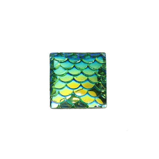 CA411 - 8 pcs Mermaid Fish Scales Resin Carved Embellishment Cabochons Green AB - Square - 16mm