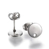 E342 - 10 pcs. (5 pairs) 304 Stainless Steel Silver Tone Earring Posts/Bases/Studs/Settings - 12mm Length - 8mm Diameter - Hole Size: 1.5mm