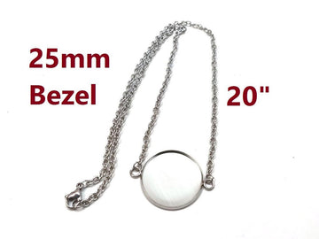 N215 - 3 pcs. 304 Stainless Steel Silver Tone Chain Necklaces - 20" (50.8cm) - 25mm Bezel - Tarnish Resistant!