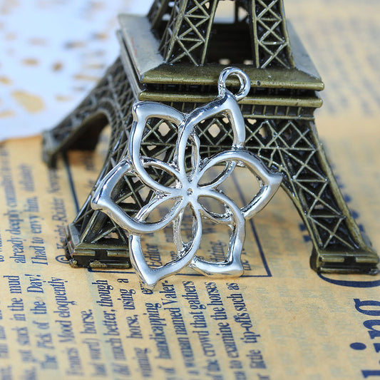 P308 - 1 pc. Silver Plated Lotus Flower Petals Charm Pendant - 32mm X 24mm (1.26" x 1") - LARGE - High Quality!