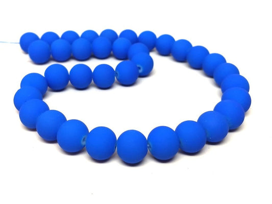 BD122 - 8mm Cobalt Blue Rubberized Glass Round Beads - 15.7" strand - Approx 50 beads per strand - Hole Size: 1.3mm