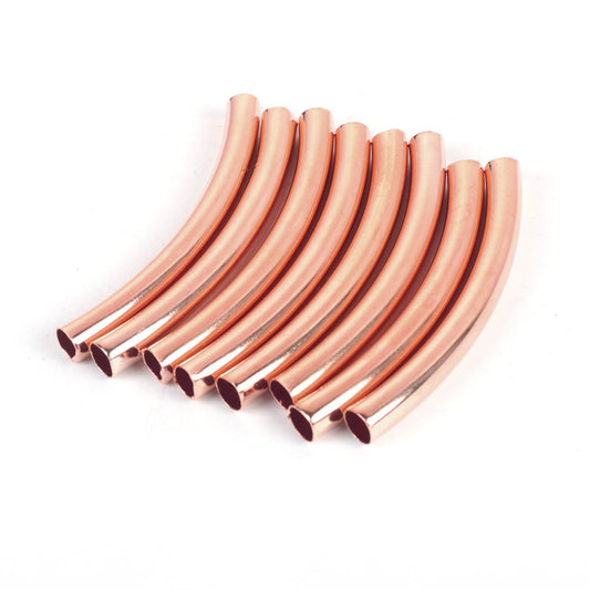BD559 - 100 pcs Rose Gold Plated Noodle Tube Long Thin Smooth Curved Beads - 50mm x 5mm (2" x 0.2") - Hole Size: 4.2mm -Made of Copper! High Quality