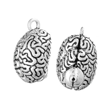 P358 - 1 pc. Antique Silver Anatomical Organ Brain Cerebrum Medical Charms Pendants - 36mm X 23mm - (1 3/8" x 7/8") - 3D - Double Sided - LARGE