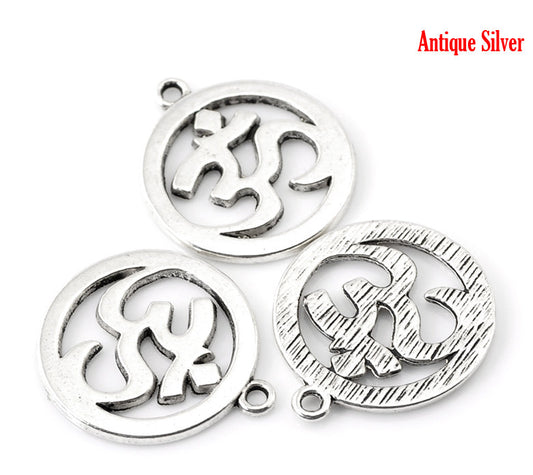 P594 - 10 pcs. Antique Silver Ohm OM Symbol Charms Pendants - 29mm X 25mm (1.14" x 1") - LARGE