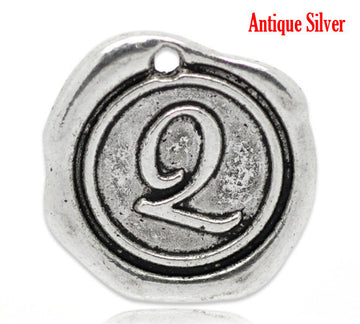 P629 - 35 pcs. Antique Silver LARGE Letter "Q" Alphabet Letter - 18mm x18mm - Wax Design