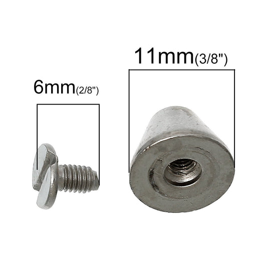 U011 - 10 Sets - Silver Tone Spike Rivet Studs - Screw - 11mm x 8mm - 7mm x 6mm - Strong!