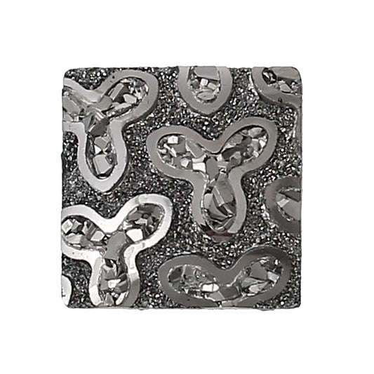 CA032 - 10 pcs Druzy Resin Embellishment Cabochons Dark Grey Gray Silver Gunmetal - Flower Design - 10mm - Square