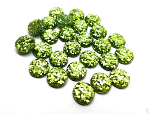 CA227B - 100 pcs Druzy Resin Embellishment Cabochons - 12mm - Glitter Style - Green - Solid