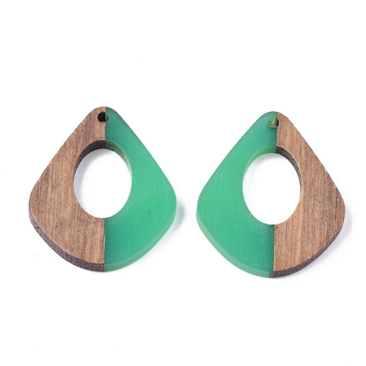 P1059 - 4 pcs. Teal Resin and Wood Teardrop Flat Pendant - 33mm x 28mm - (1.3" x 1.1") - MEDIUM - Great for Earrings and Necklaces!