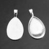 P439 - 5 pcs. Silver Plated Teardrop Bezel Cabochon Pendant Tags Trays - 25mm x 18mm Glue Pad - 25x18mm - 18x15mm