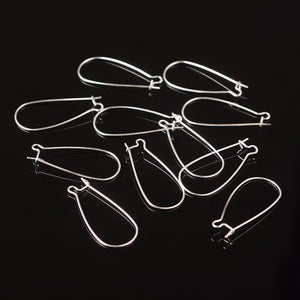 E779 - 100 pcs (50 Pairs) Silver Plated Copper Kidney Earwire Earring Hooks - 33mm x 14mm - LARGE - 19 Gauge (0.9mm)
