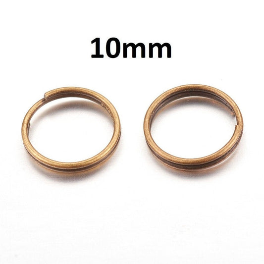 J703 - 100 pcs Double Rings - Antique Bronze Split Jump Rings - 10mm - 21 Gauge