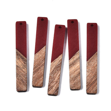 MP0036 - 4 pcs. Red Resin and Wood Rectangle Flat Pendant - 52mm x 8mm - (2.05" x 0.32")