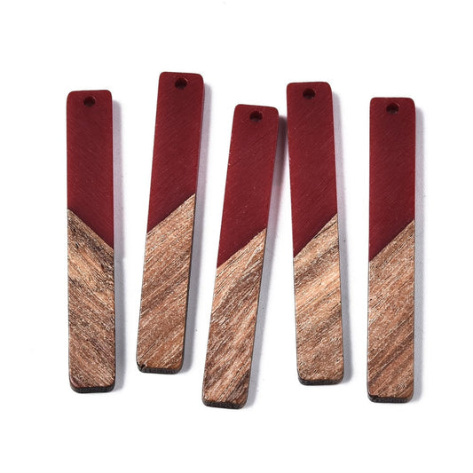 MP0036 - 4 pcs. Red Resin and Wood Rectangle Flat Pendant - 52mm x 8mm - (2.05" x 0.32")