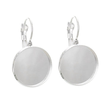 E062 - 10 pcs. Silver Plated Earring Clips Settings Lever Back Bezels Cabochons - 18mm Glue Pad Setting