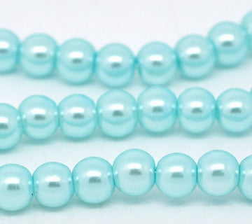 BD059 - 6mm Light Blue Glass Pearl Imitation Round Beads - 32 inch strand - Approx. 120 pieces - Hole Size: 1mm