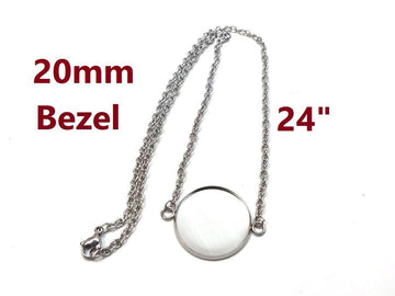 N216 - 3 pcs. 304 Stainless Steel Silver Tone Chain Necklaces - 24" (61cm) - 20mm Bezel - Tarnish Resistant!