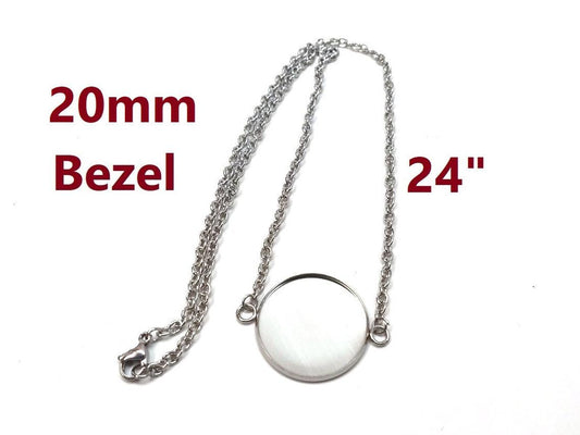 N216 - 3 pcs. 304 Stainless Steel Silver Tone Chain Necklaces - 24" (61cm) - 20mm Bezel - Tarnish Resistant!