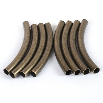 BD560 - 100 pcs. Antique Bronze Noodle Tube Long Thin Smooth Curved Beads - 50mm x 5mm (2" x 0.2") - Hole Size: 4.2mm -Made of Copper! High Quality!