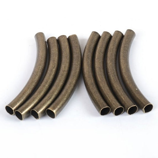 BD560 - 100 pcs. Antique Bronze Noodle Tube Long Thin Smooth Curved Beads - 50mm x 5mm (2" x 0.2") - Hole Size: 4.2mm -Made of Copper! High Quality!