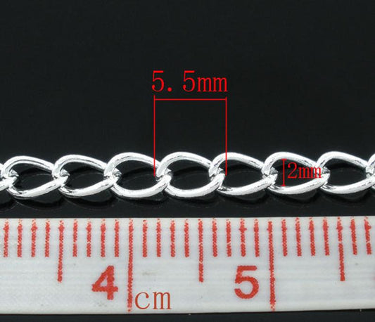 N124 - 10M (32.8 Ft) - Silver Plated Chain Link - 5.5 x 4mm