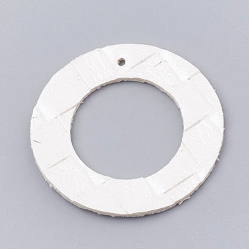 P836 - 10 pcs. White Faux Leather Dangle Charms Pendants - Circle Hoop LARGE Weave - 44mm (1.73") - Great for Earrings or Dangles! Double-Sided