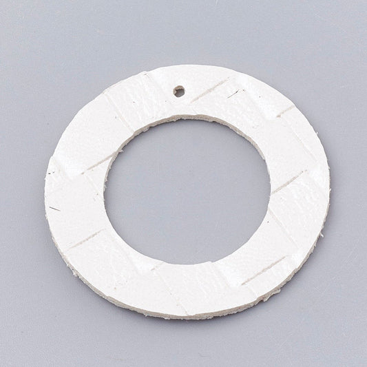 P836 - 10 pcs. White Faux Leather Dangle Charms Pendants - Circle Hoop LARGE Weave - 44mm (1.73") - Great for Earrings or Dangles! Double-Sided