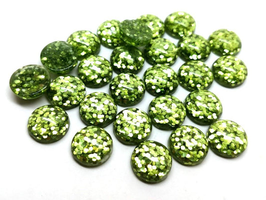 CA227B - 100 pcs Druzy Resin Embellishment Cabochons - 12mm - Glitter Style - Green - Solid