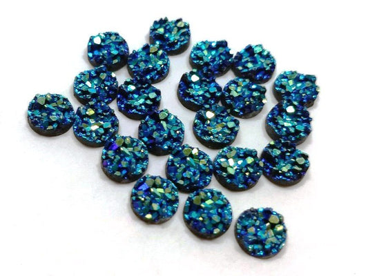 CA307 - 10 pcs. Druzy Resin Embellishment Cabochons Blue Multicolor - 8mm