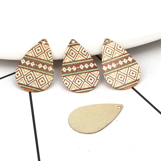 P964 - 6 pcs Gold Plated Multicolor Teardrop Metal Enamel Dangle Charms Pendants - 28mm x 18mm - 1.1" - Rhombus - Sparkledust - For Earrings