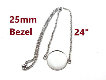 N217 - 3 pcs. 304 Stainless Steel Silver Tone Chain Necklaces - 24" (61cm) - 25mm Bezel - Tarnish Resistant!