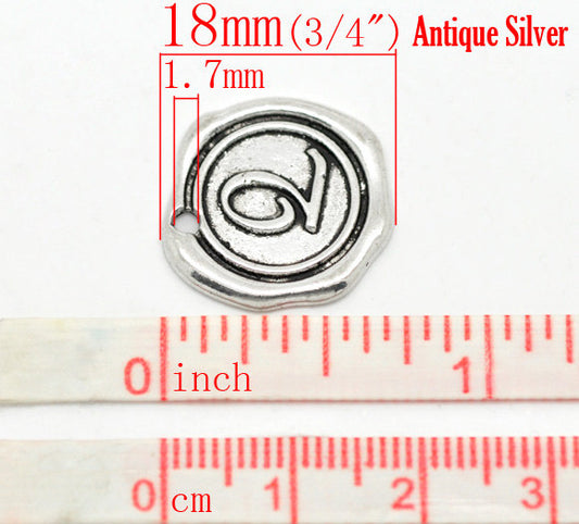 P629 - 35 pcs. Antique Silver LARGE Letter "Q" Alphabet Letter - 18mm x18mm - Wax Design