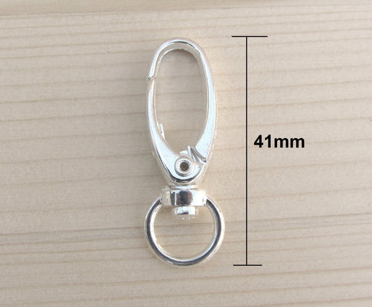 CL062A - 20 pcs. Silver Plated Lobster Swivel Clasps for Key Ring - 41 x 14mm - Claw Clasps