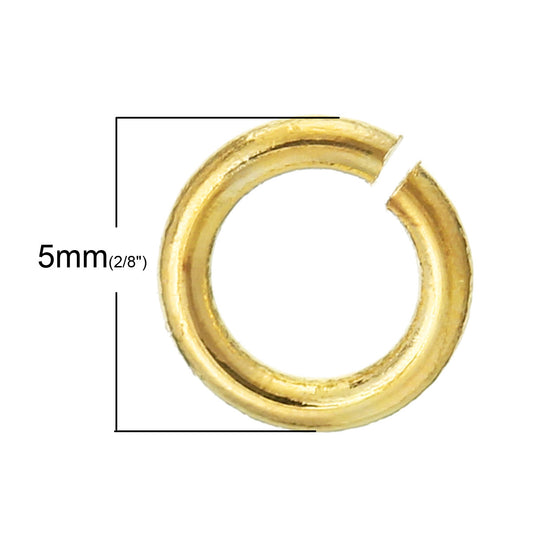 J222- 200 pcs 18K Gold Plated Open Jump Rings 5mm - 21 Gauge (0.7mm Thick) - High Quality! Real Gold Plating!