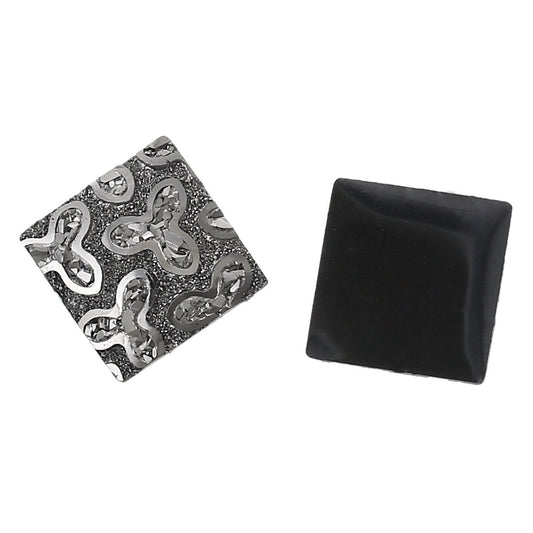 CA032 - 10 pcs Druzy Resin Embellishment Cabochons Dark Grey Gray Silver Gunmetal - Flower Design - 10mm - Square