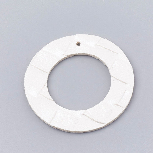 P836 - 10 pcs. White Faux Leather Dangle Charms Pendants - Circle Hoop LARGE Weave - 44mm (1.73") - Great for Earrings or Dangles! Double-Sided