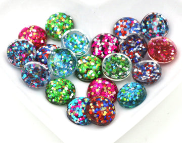 CA228 - 10 pcs Druzy Resin Embellishment Cabochons - 12mm - Glitter Style - Assortment - Multicolor