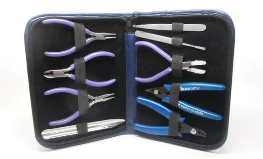 T074 - 9 piece Deluxe Beader's Tool Set - BeadSmith - Chain Nose, Round Nose, Flat Nose, Cutters, Tweezers, Reamer, Scoop! Includes Zippered Pouch!