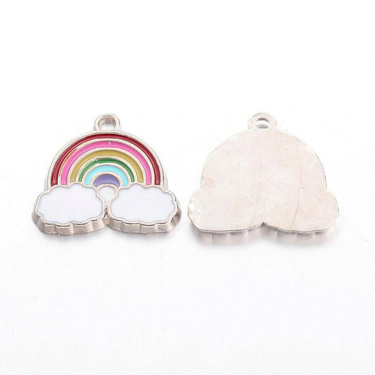 P509 - 10 pcs. Silver Tone Multicolored Rainbow Enamel Green Red Yellow Blue Pink Charms Pendants - 20mm - Hole Size: 2mm