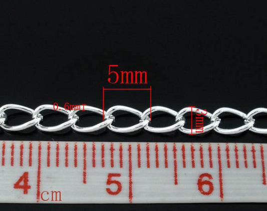 N145 - 10M (32.8ft) - Silver Plated Extension Chain -5x3mm Links - Ideal to make extender chains!