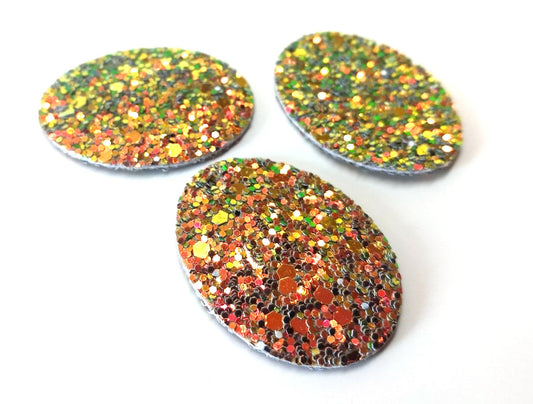 P160 - 10 pcs. Orange Green Multicolor Faux Leather Dangle Charms Pendants - Oval - 41mm (1.6") - Great for Light Earrings or Dangles! Double Sided