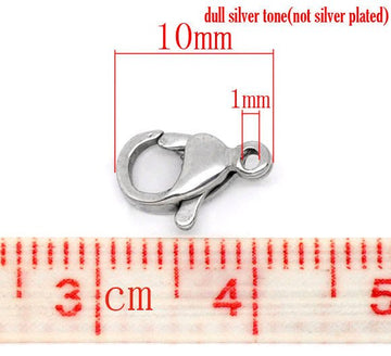CL043 - 10 pcs. 304 Stainless Steel Lobster Clasps - 10mm X 6mm - Claw Clasps - Hypoallergenic! Tarnish Resistant! - Silver Color